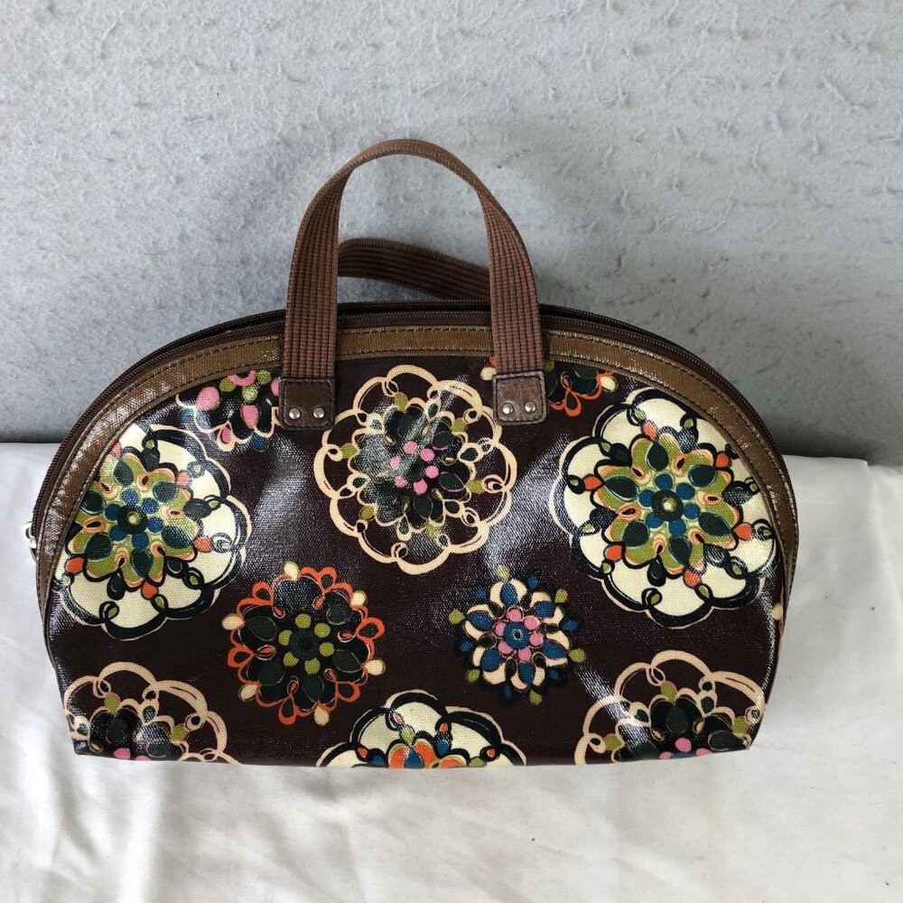 Fossil Key Per Satchel Handbag Womens Brown Floral PVC Top Handle Bag Retro 70s - Picture 2 of 16